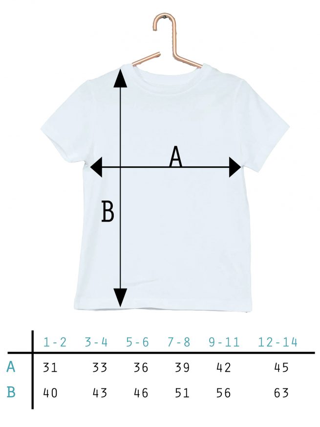 esquema de medidas t-shirt crinaça